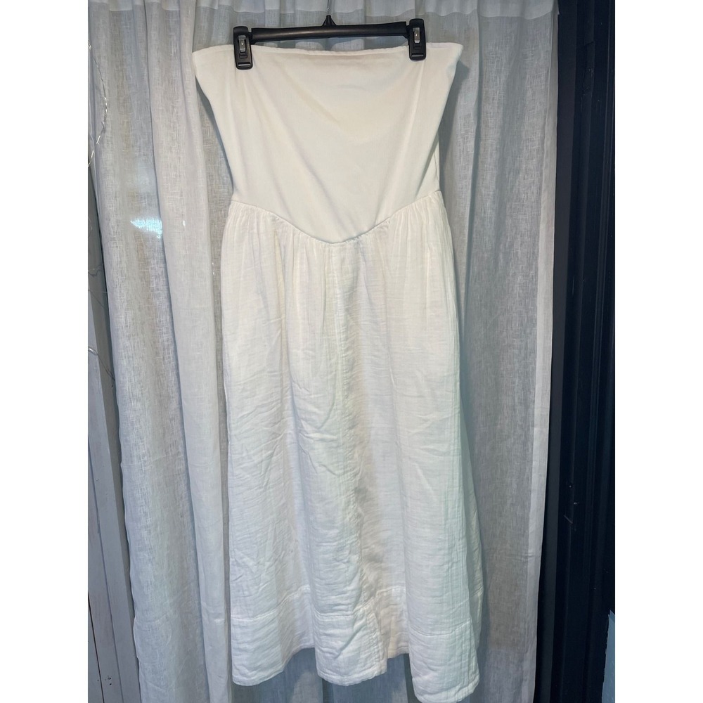 Gap Womens Strapless Ribbed Bodice Cotton Skirt Midi Dress White Large NWT